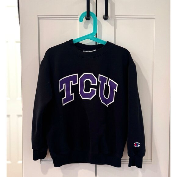 TCU Horned Frogs Champion Black Crewneck Sweatshirt Kids Youth Small 6-7 College - Picture 1 of 4
